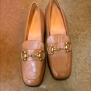 Saint G Classic Women's Tan Leather Horsebit Loafers Size 38
